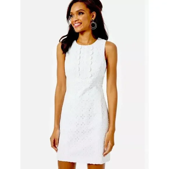 Lilly Pulitzer Railee Resort White Floral Cross Eyelet Shift Dress Size 0 - Picture 1 of 14